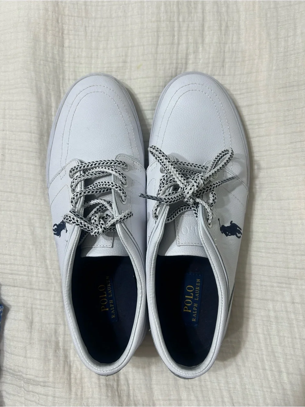 Polo by Ralph Lauren White Leather Sneakers with Navy Polo Logo